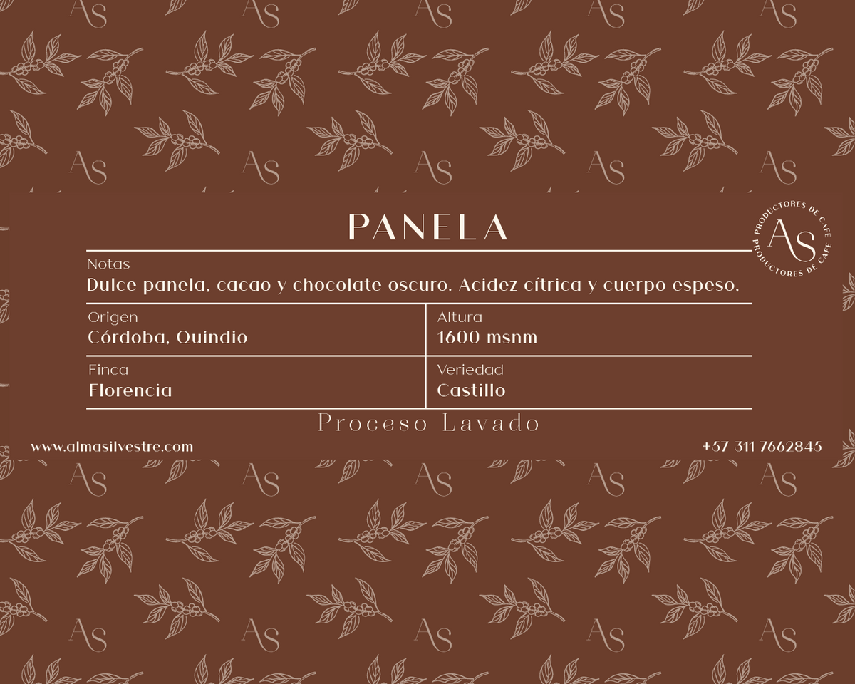 Etiqueta del café de especialidad Panela Alma Silvestre: notas de taza, variedad y puntaje SCA