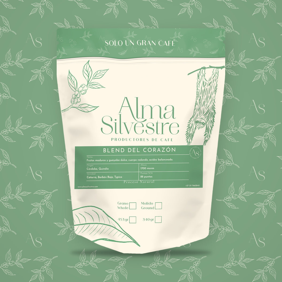 Bolsa de café de especialidad Blend del Corazón Alma Silvestre con etiqueta, 340 g