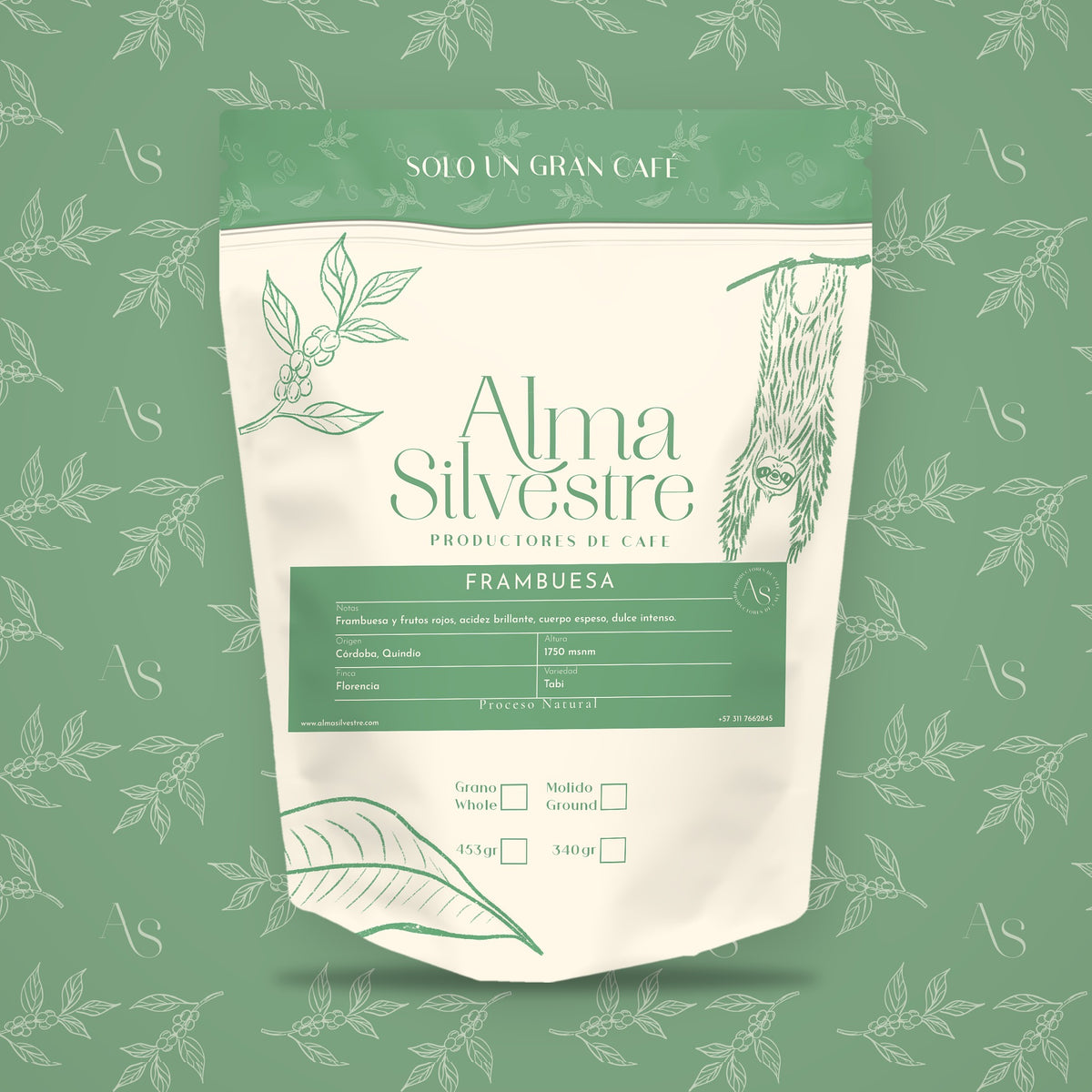 Bolsa de café de especialidad Frambuesa Alma Silvestre con etiqueta, 340 g