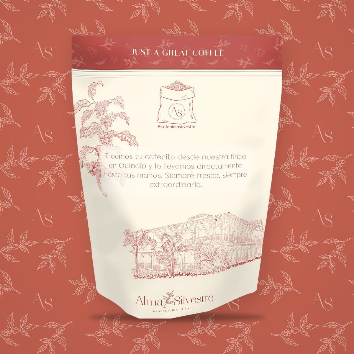 Reverso de la bolsa de café de especialidad Frutos Amarillos Alma Silvestre, 340 g