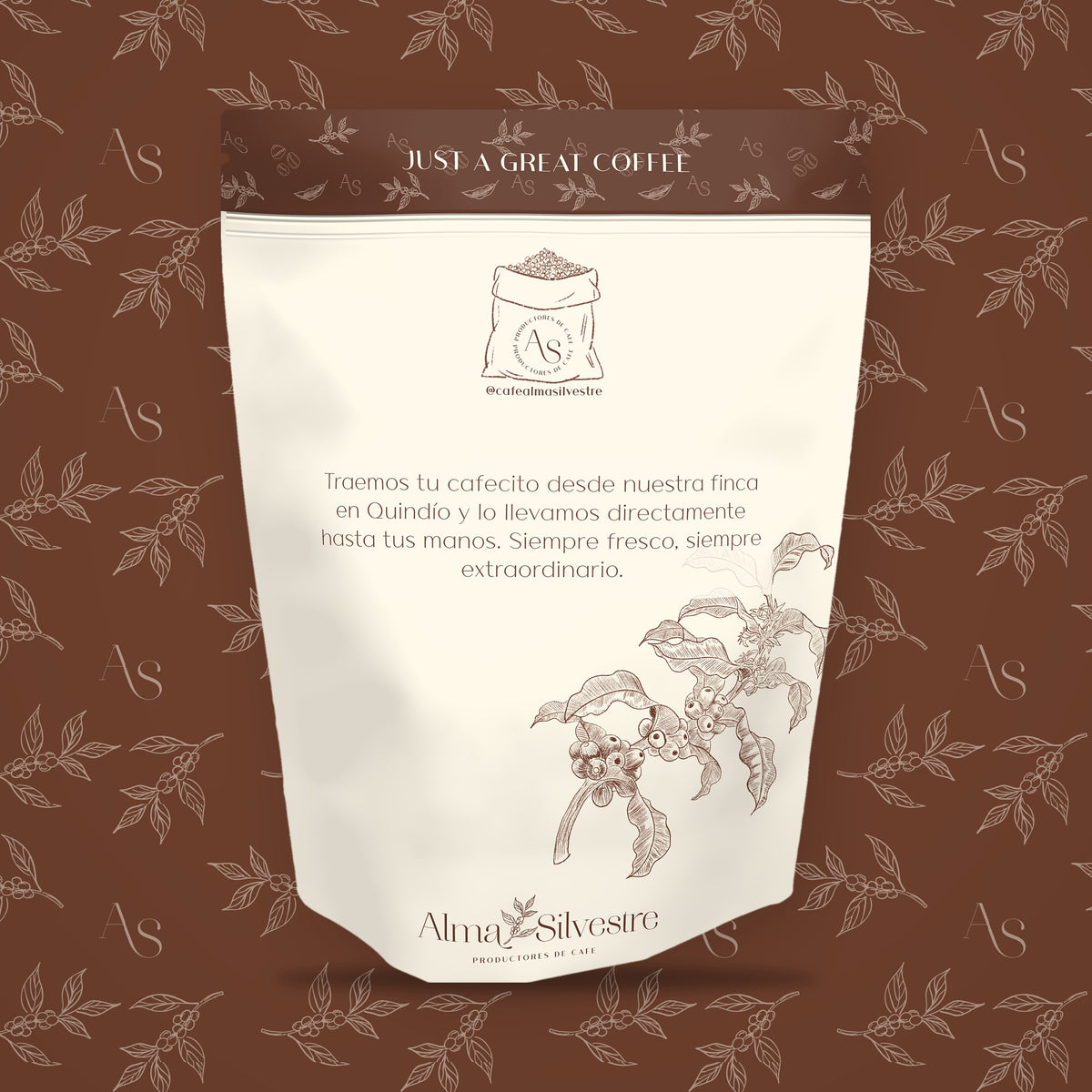 Reverso de la bolsa de café de especialidad Panela Alma Silvestre, 340 g