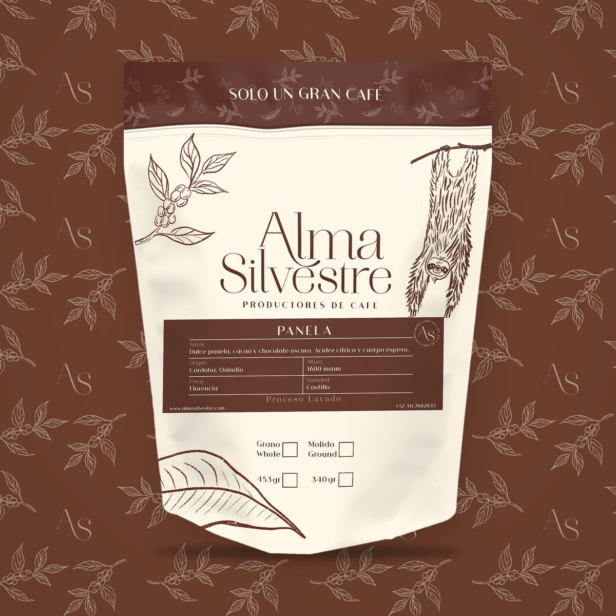 Bolsa de café de especialidad Panela Alma Silvestre con etiqueta, 340 g