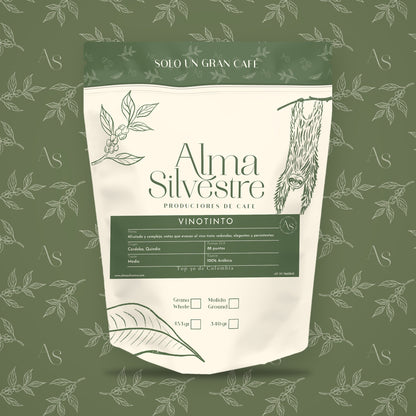 Bolsa de café de especialidad Vinotinto Alma Silvestre con etiqueta, 340 g